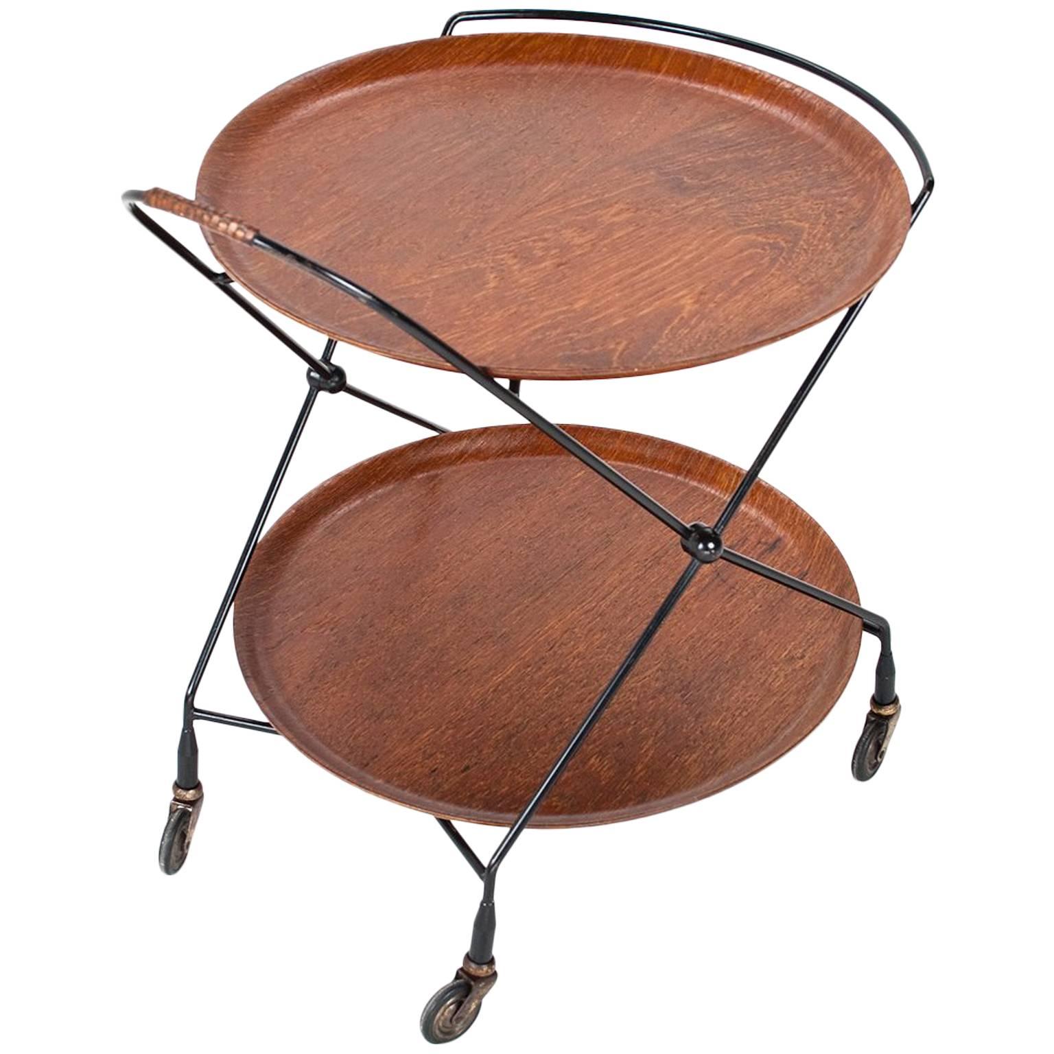 1950s Swedish Mid-Century Serving Table or Trolley in Teak and Lacquered Metal