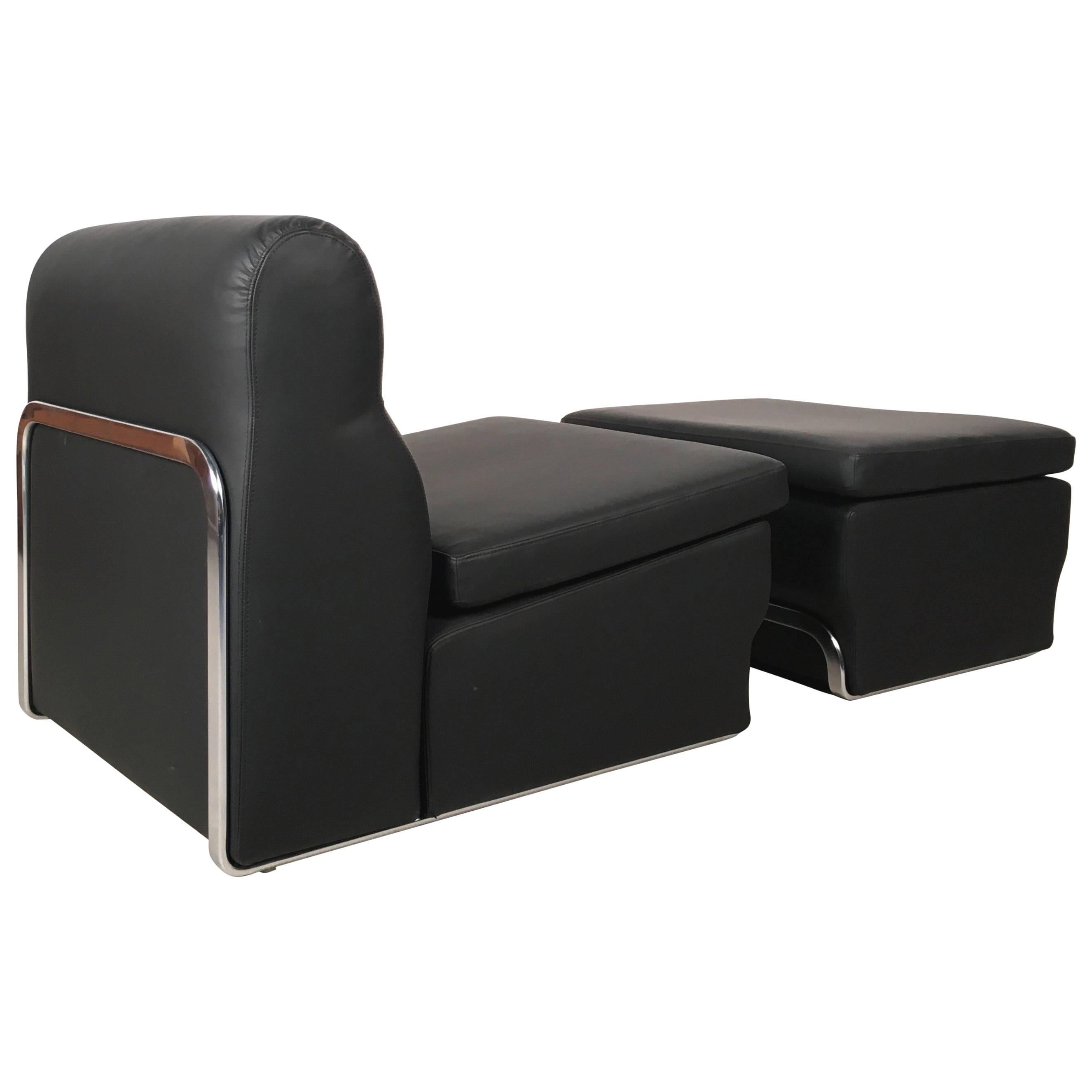 Leather Lounge Chair with Ottoman by Horst Brüning for Kill International For Sale
