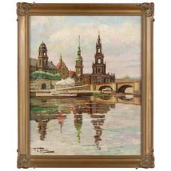 Signed Painting, Oil on Wood of Dresden by F. L. Hennig