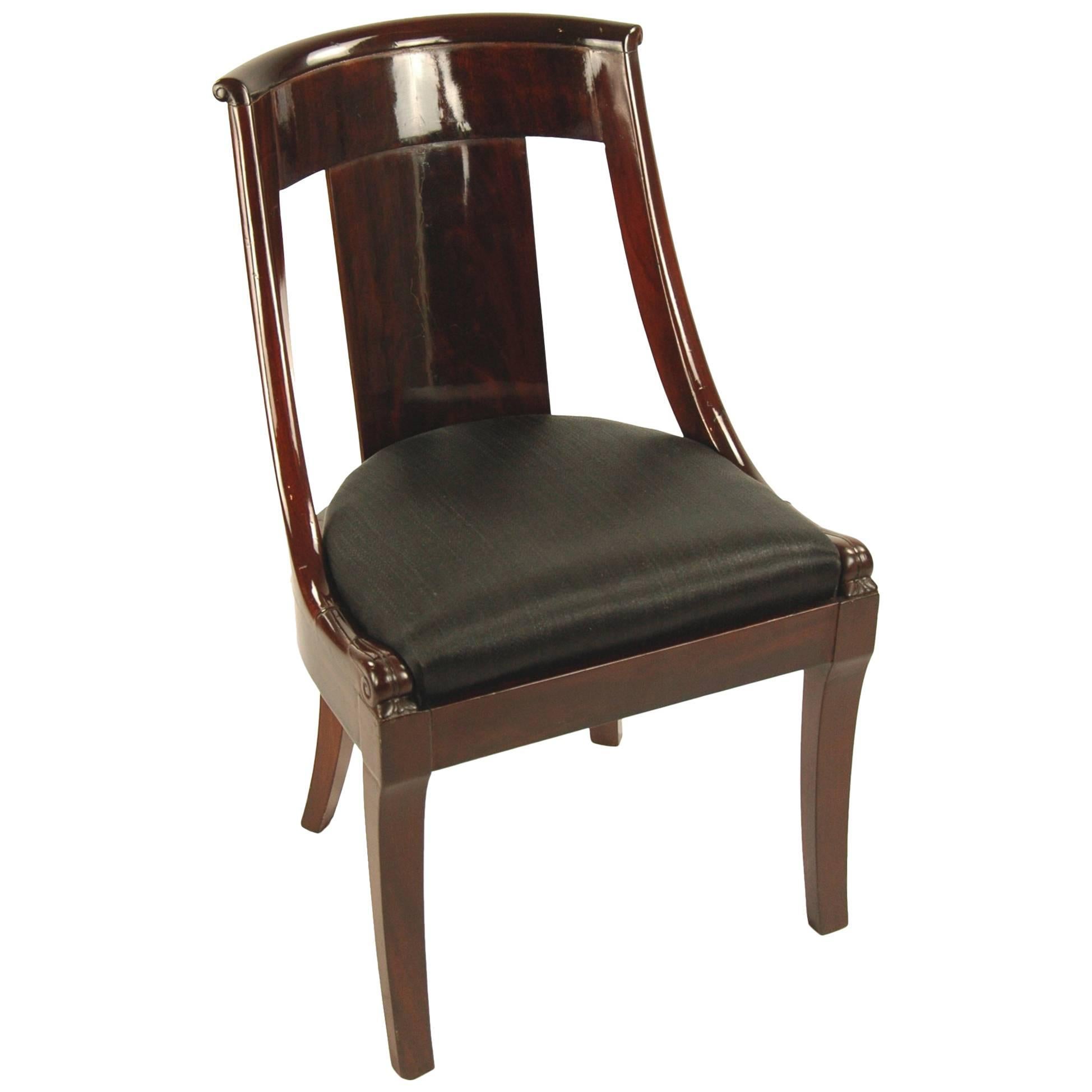 Gondola chair mahogany horsehair cover restored, France, circa 1810