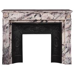 Louis XVI Style Fireplace with Flutings Decor in Violet Breccia Marble