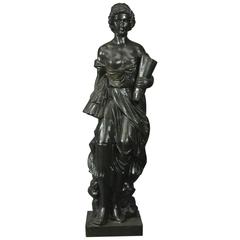 Antique Classical Figural Cast Iron Garden Sculpture of Peasant Woman circa 1880