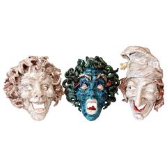Professor Eugenio Pattarino Studio Set Italian Pottery Face Masks, 1950s