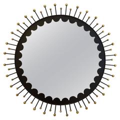 Splendid Decorative Italian Black Metal and Brass Mirror, circa 1950s 3