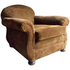 French Club Chair Armchair Art Deco Style Mid-Century Large Corduroy