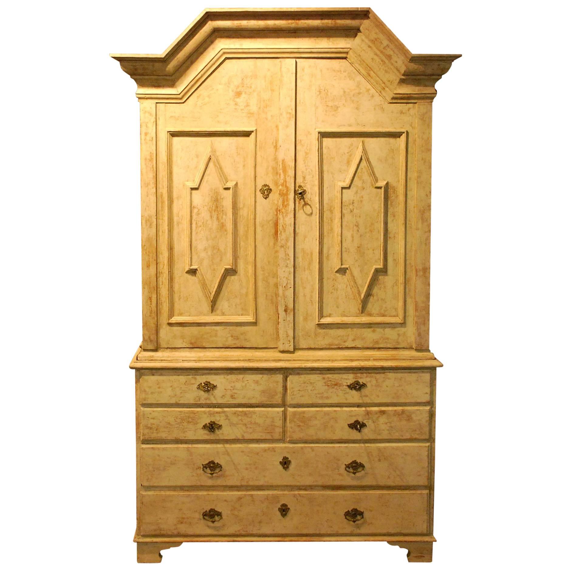 Gustavian Painted Swedish Linen Press, circa 1760 For Sale