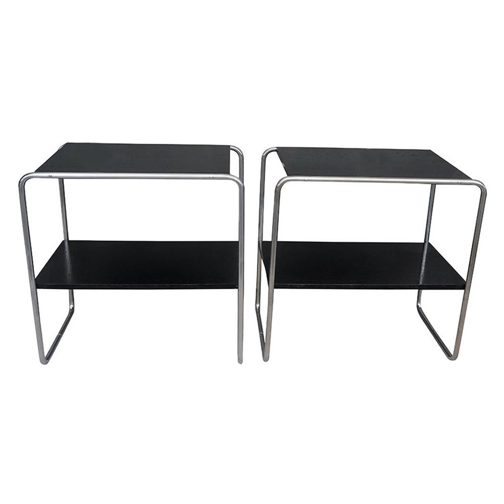 20th Century Pair of Black Console Tables, Austrian Side Tables by Marcel Breuer