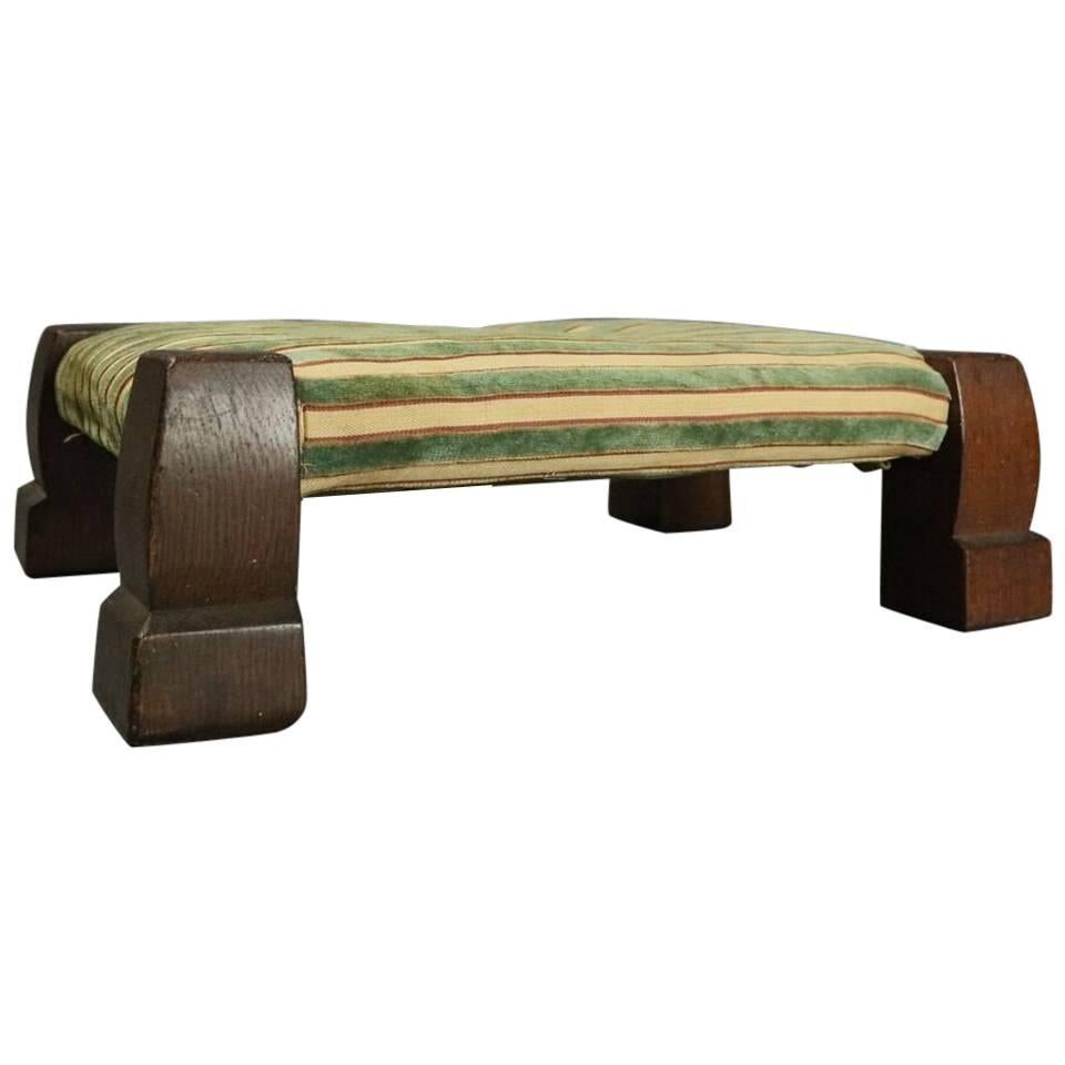 Antique Arts 
Crafts Gustav Stickley Oak Upholstered Gout Stool, circa 1905