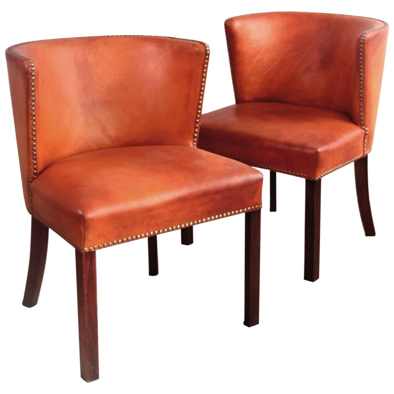 Frits Henningsen Pair of Chairs in Patinated Leather 1930s