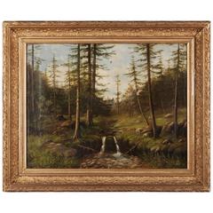 19th Century Biedermeier Oil Painting Forest Landscape