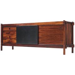 Sergio Rodrigues Credenza in Rosewood and Leather