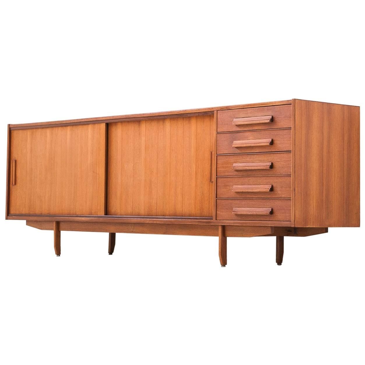 1950s mid century Modern Teak Sideboard with drawers and sliding doors