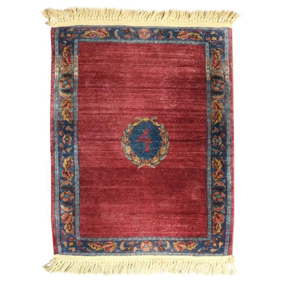Fine Antique Persian Kerman Pushti Rug, Olive Branch Wreath, circa 1920