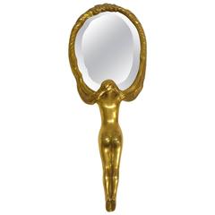 Albert Bartholomé, an Art Nouveau Gilt Bronze Hand Mirror, Signed