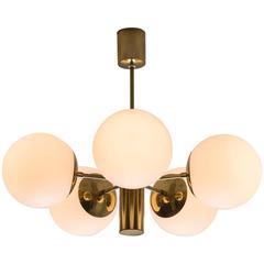 Sputnik Chandelier with Opaline Glass and Brass