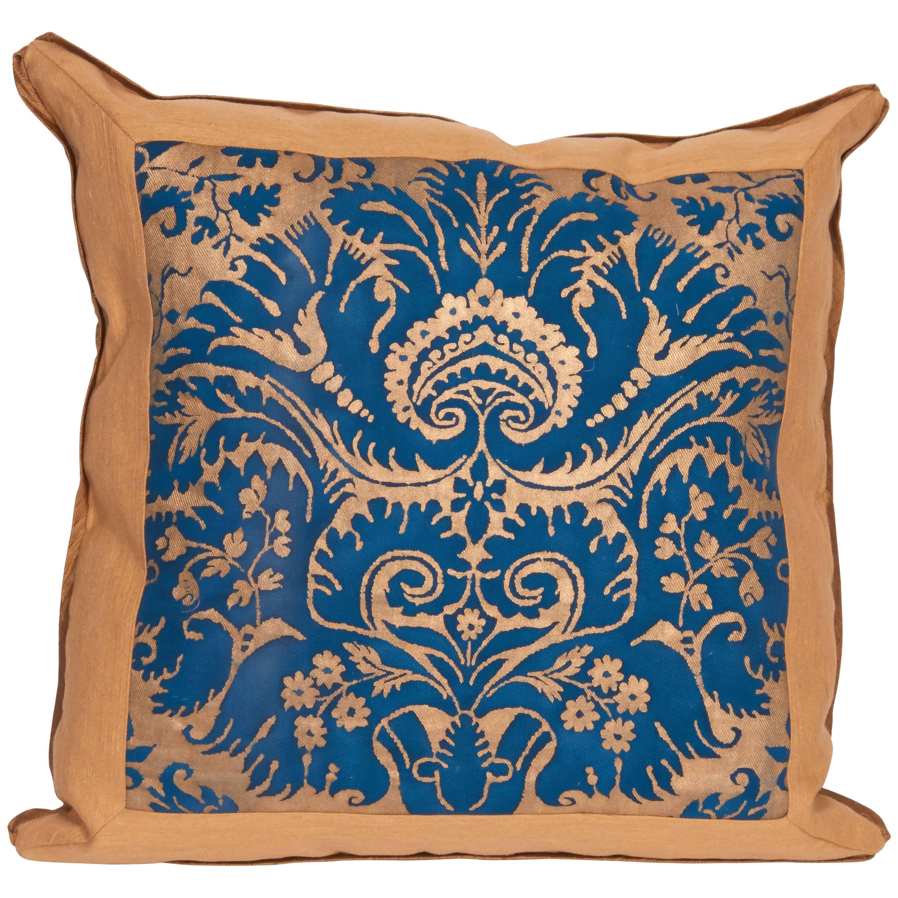 A Mitered Fortuny Fabric Cushion in the DeMedici Pattern