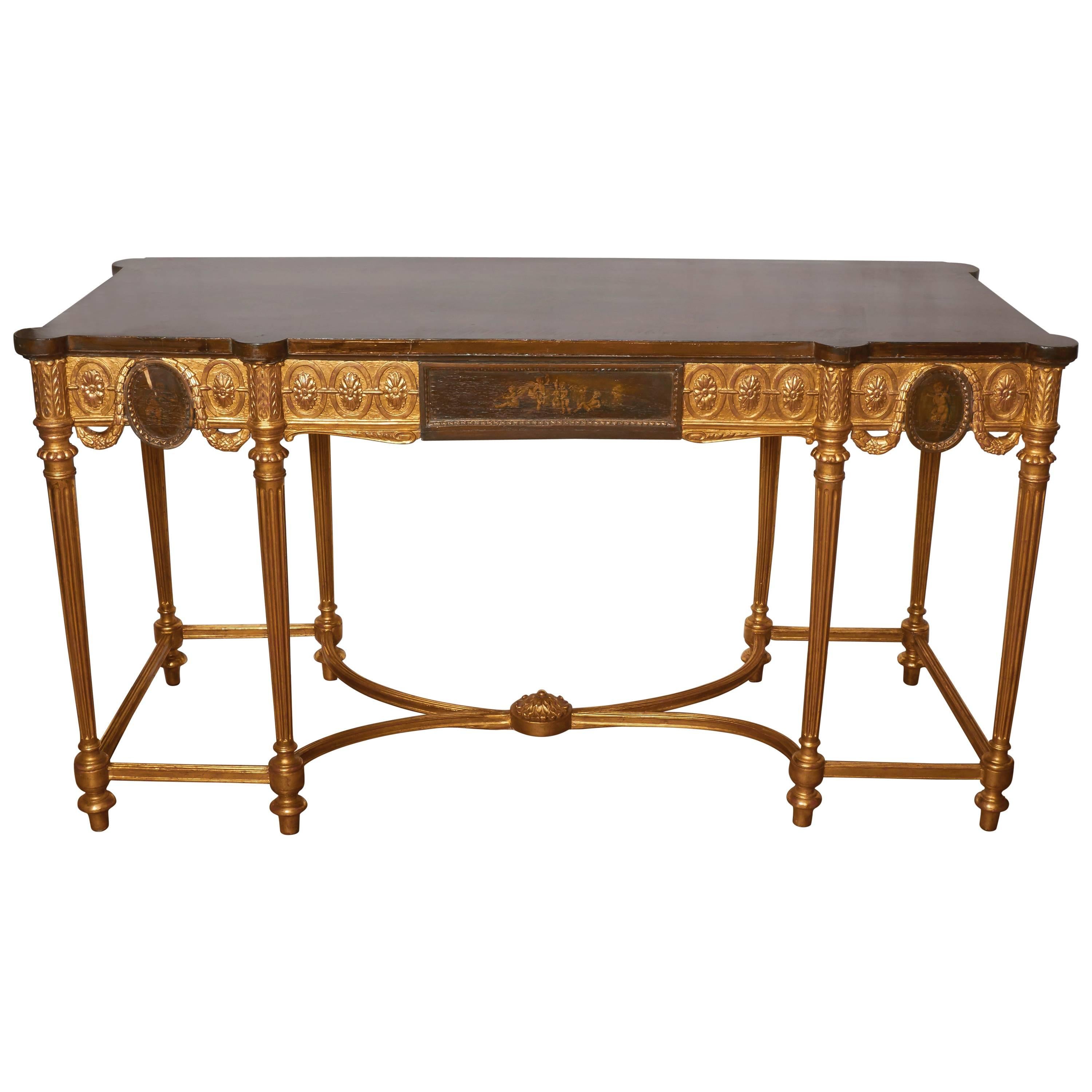 English Neoclassical Style Satinwood and Giltwood Console Table