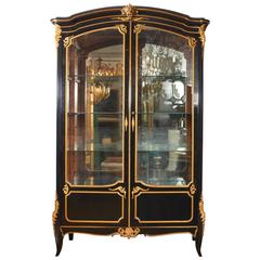 French Louis XV Style Ormolu Mounted Ebonized Two-Door Bibliotheque 8