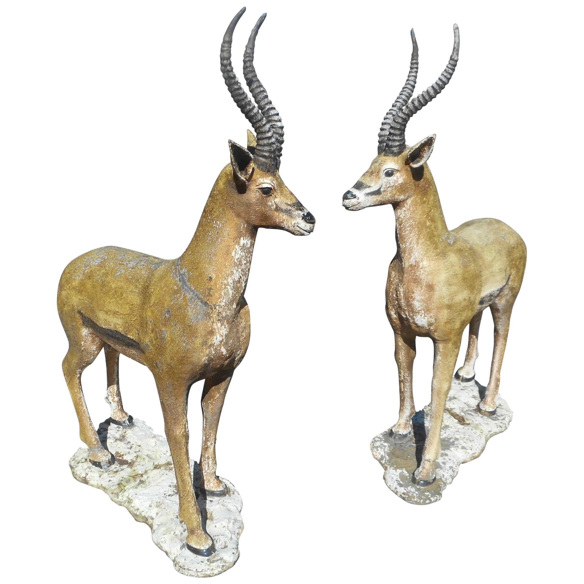  Pair Bronze Impala Garden Estate Statues