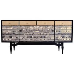 Spectacular Revamped 1950s Sideboard, Bar in the Style of Fornasetti