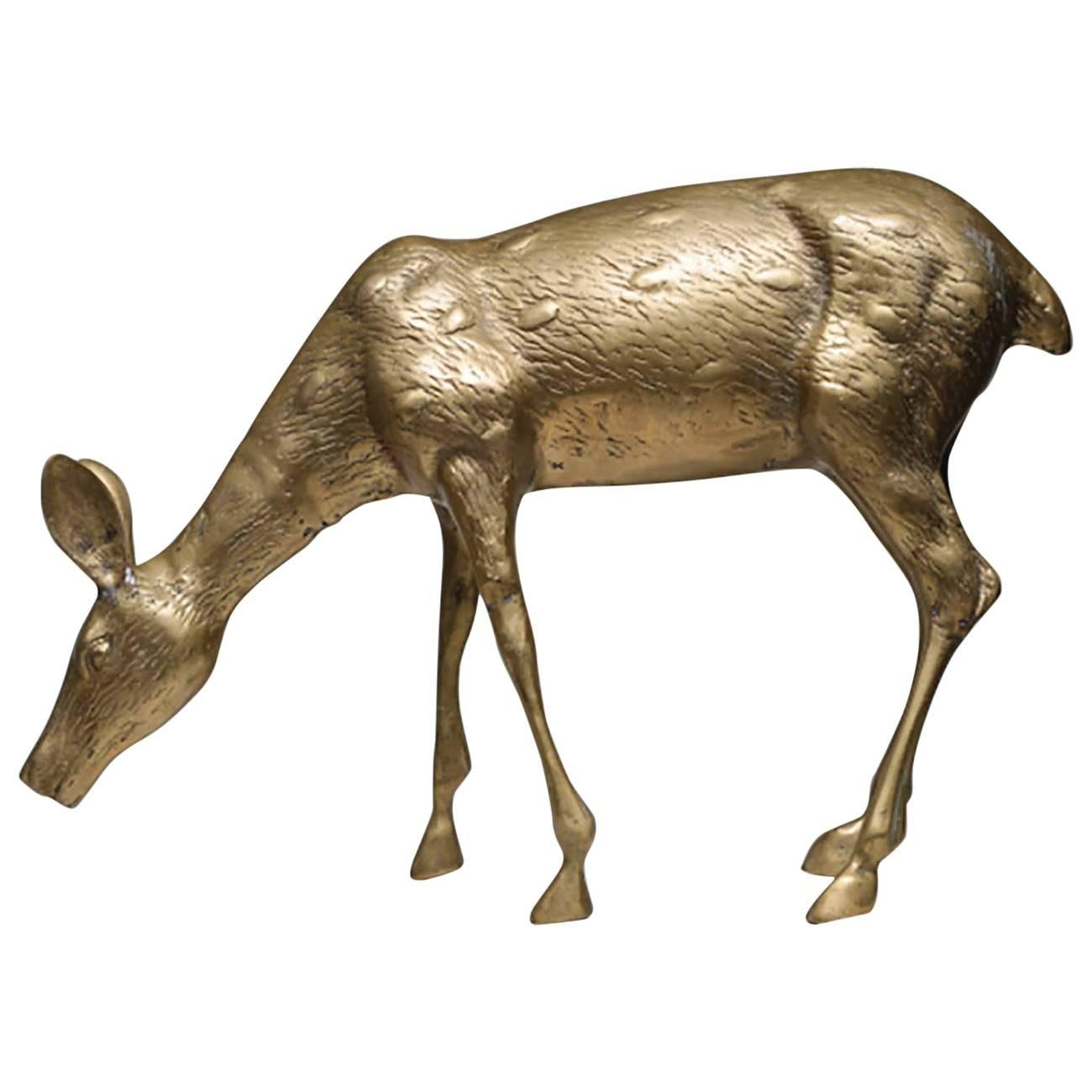 Large Mid-Century Brass Deer, circa 1970s