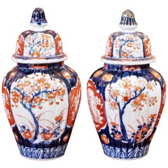 Antique Pair of Small Imari Lidded Ginger Jars