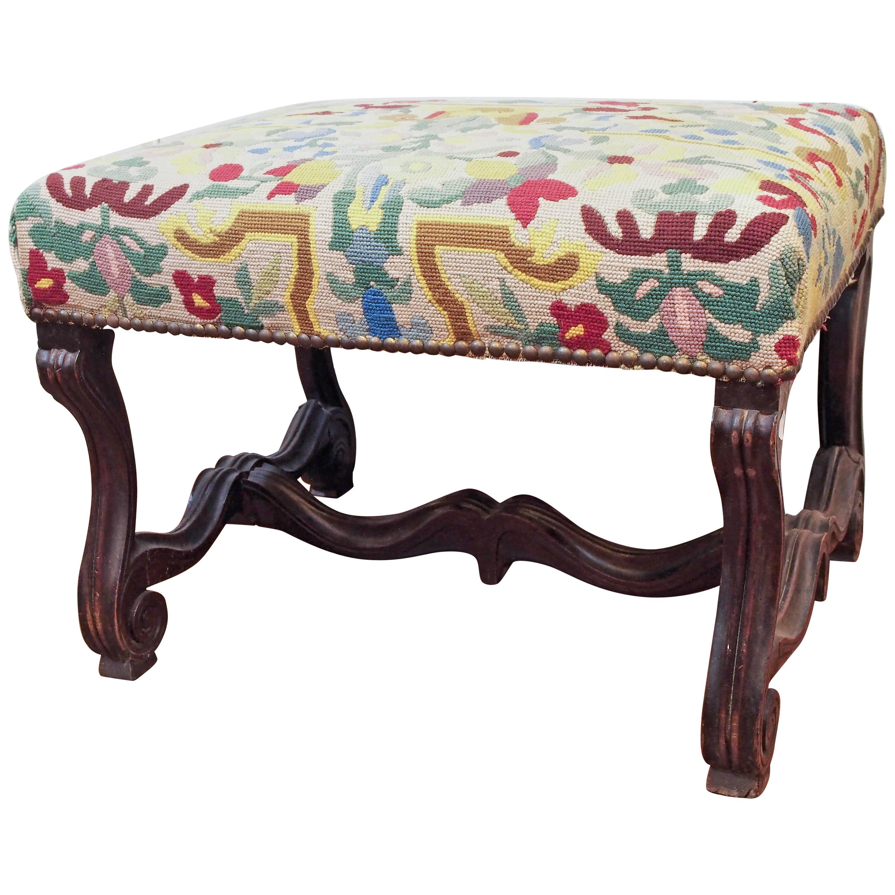 French 19th Century Walnut Stool with Needlepoint Cover