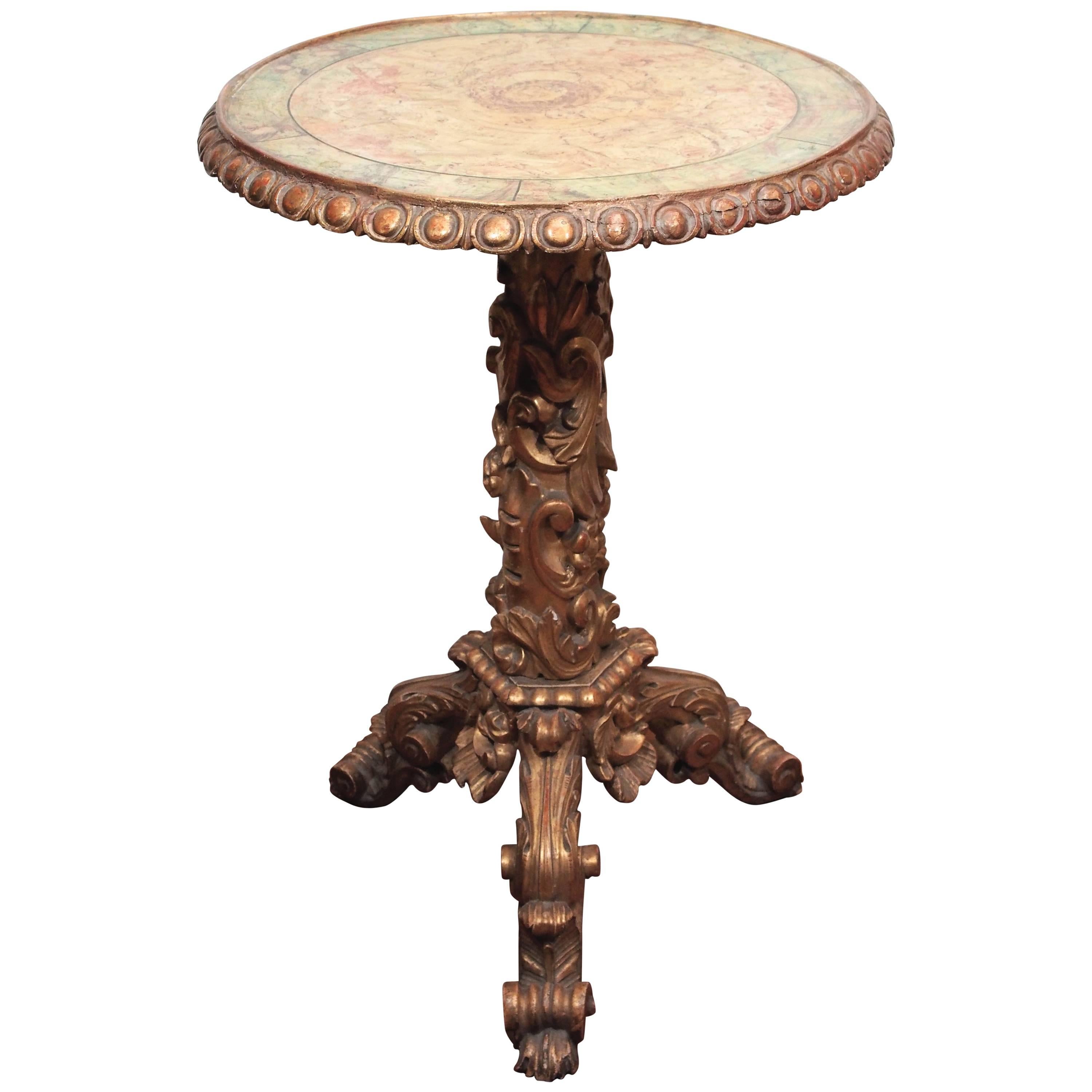 Italian Giltwood and Faux Marble Occasional Table For Sale