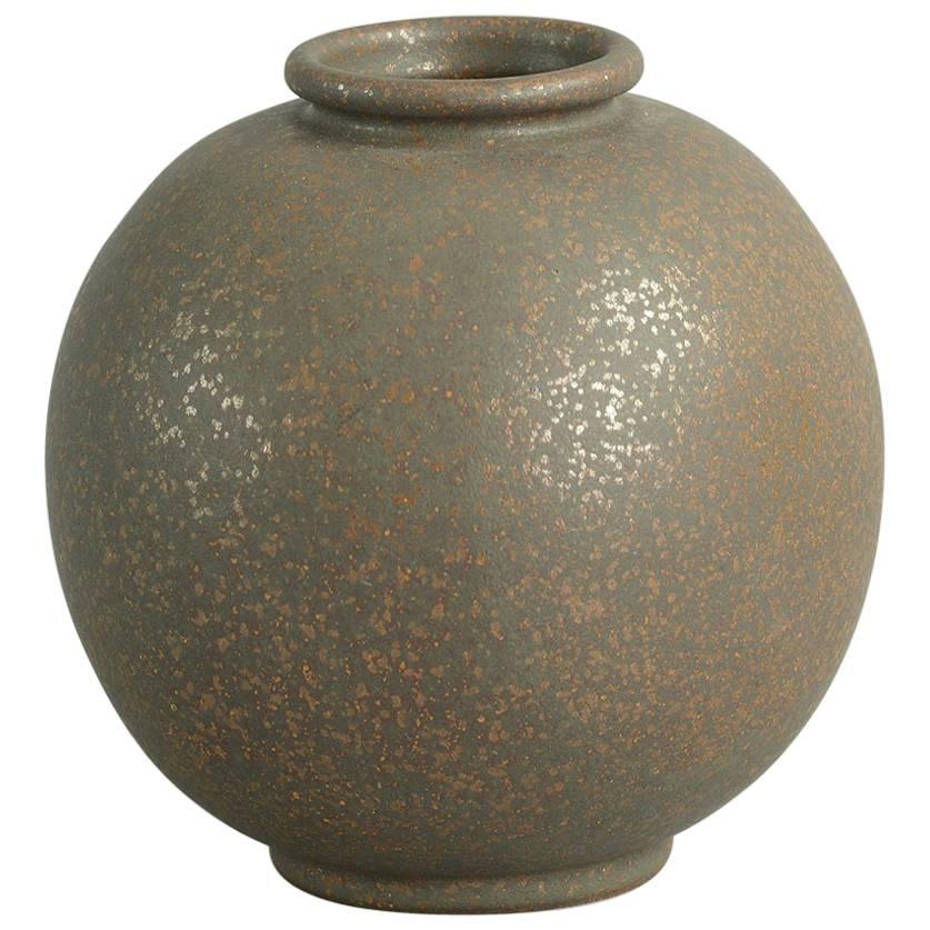 Spherical Vase with Unusual Two-Tone Glaze by Arne Bang, 1930s For Sale