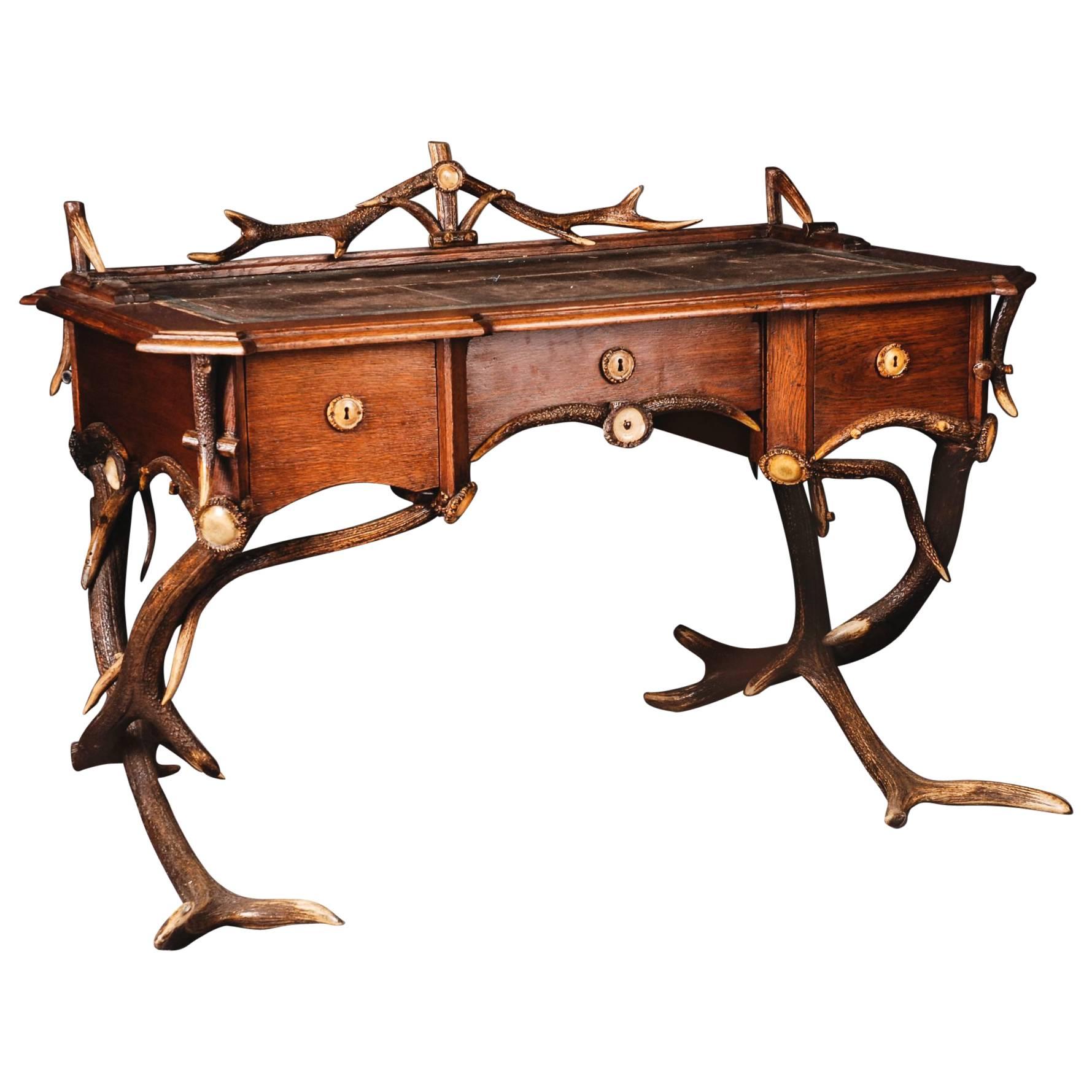 19th Century Historicism Style Antler Desk
