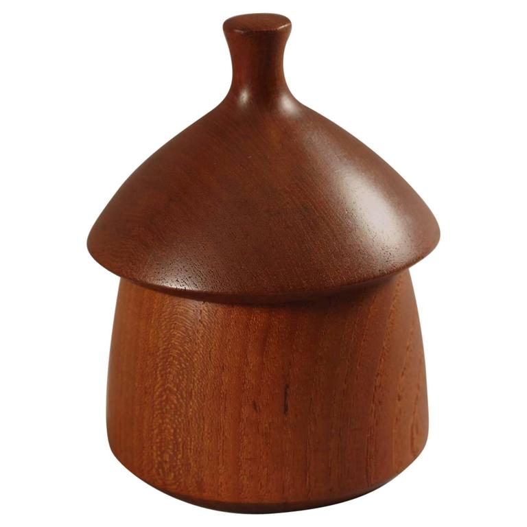 Brass Model 1310ch Pot with Lid and Teak Stand by Jens Quistgaard