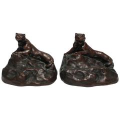 Pair of Vintage Tiger Cat Art Deco Bookends, 1970s 8