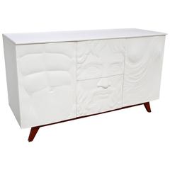 Contemporary Fine Design Italian White Sideboard/Cabinet with Burgundy Wood Legs