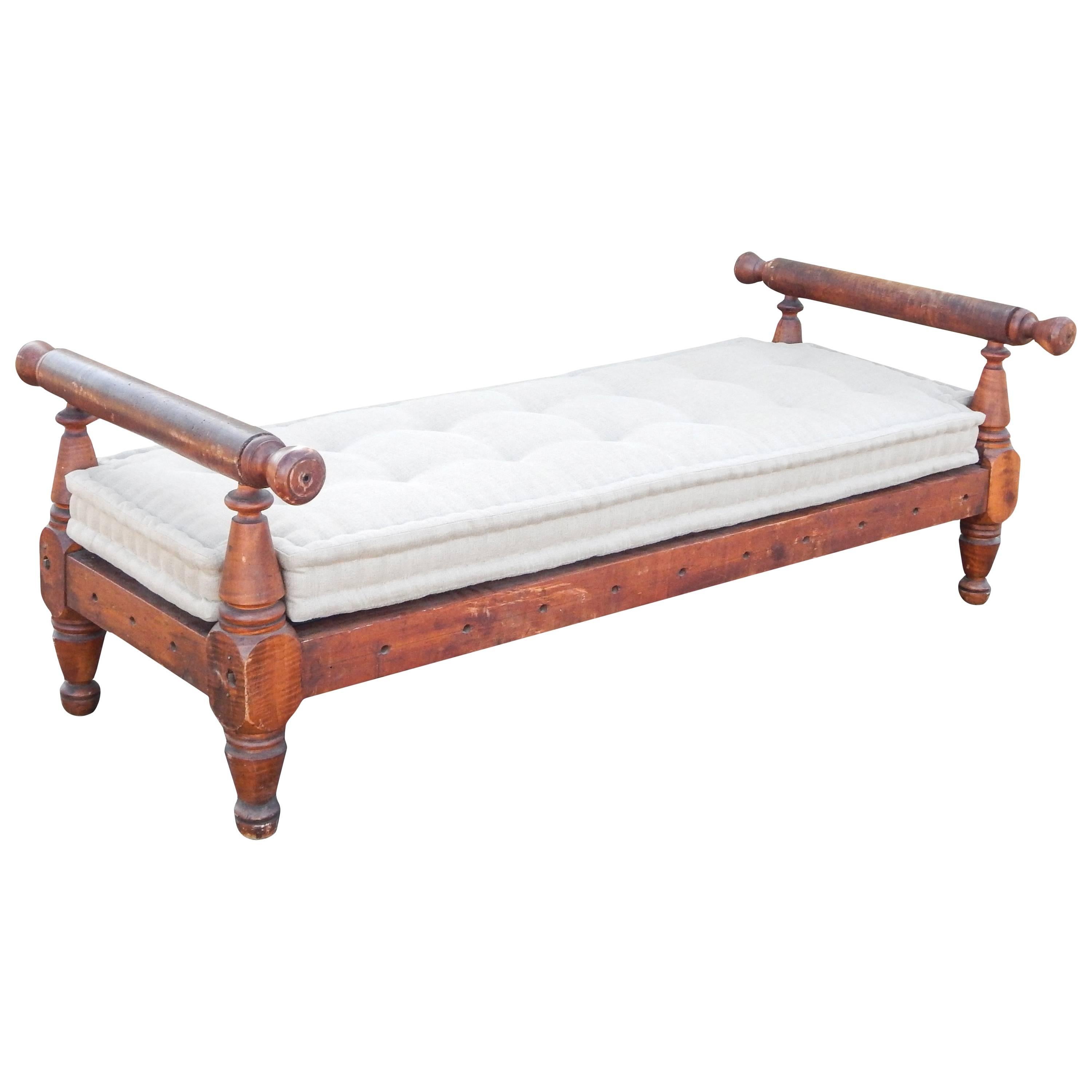 Antique Workman’S Bed with Custom French Mattress For Sale
