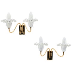 Pair of 1960s Austrian Emil Stejnar Wall Lights Crystal Glass and Brass Sconces