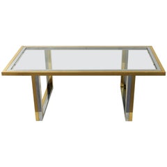 Chrome and Gilded Brass Coffee Table with Glass Top Attributed to Romeo Rega