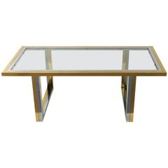 Chrome and Gilded Brass Coffee Table with Glass Top Attributed to Romeo Rega 1