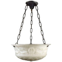 Neoclassical Cast Glass Bowl Fixture with Anthemions