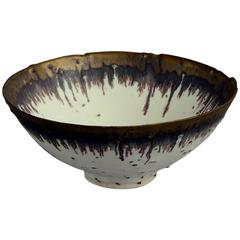 Bowl with Matte White and Metallic Copper and Brown Glaze by Peter Wills