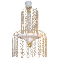 Seguso Vetri d'Arte 1970s Italian Gold and White Murano Glass Cascade Chandelier