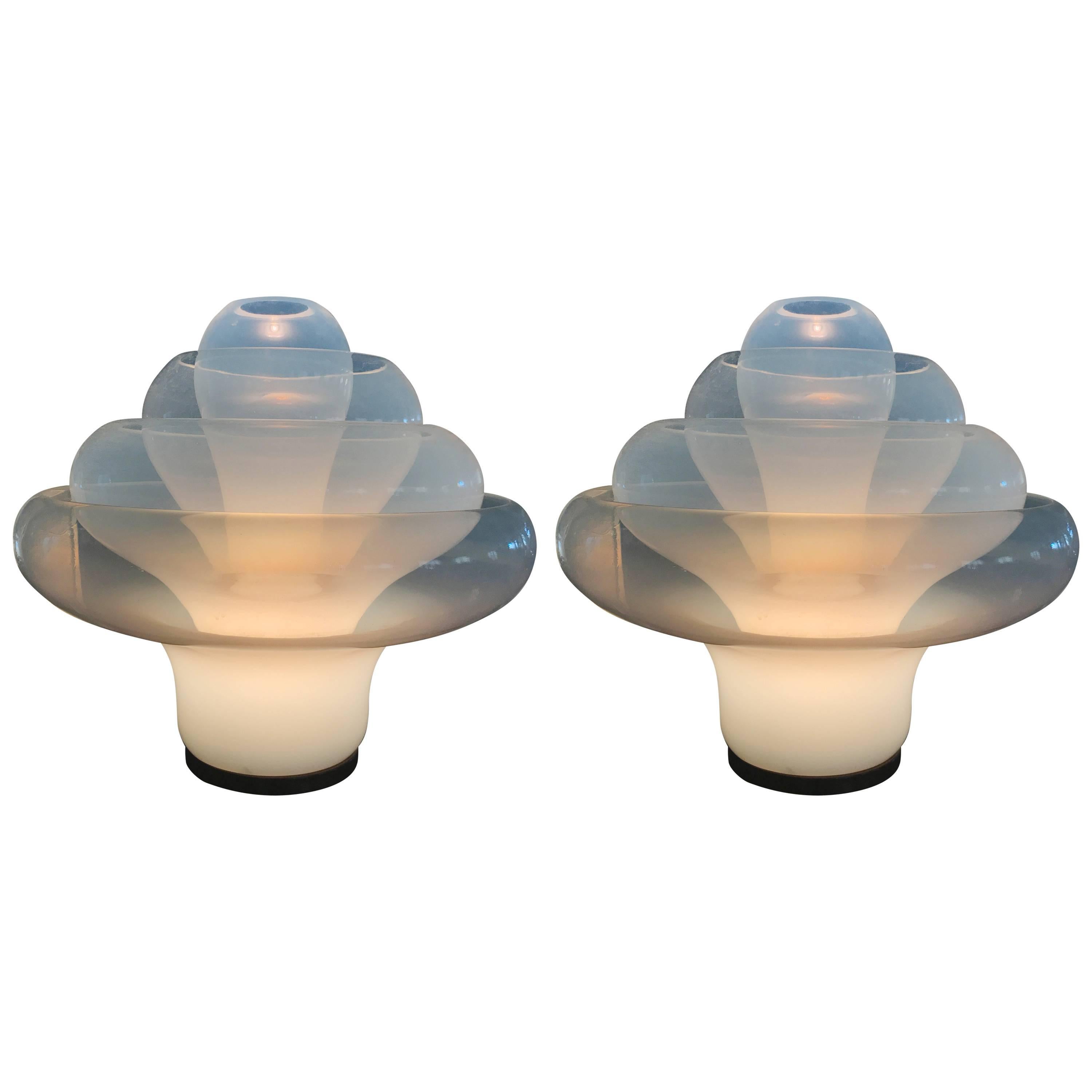 Mid-Century Modern Pair of Table Lamps by Carlo Nason for Mazzega, 'LT305'