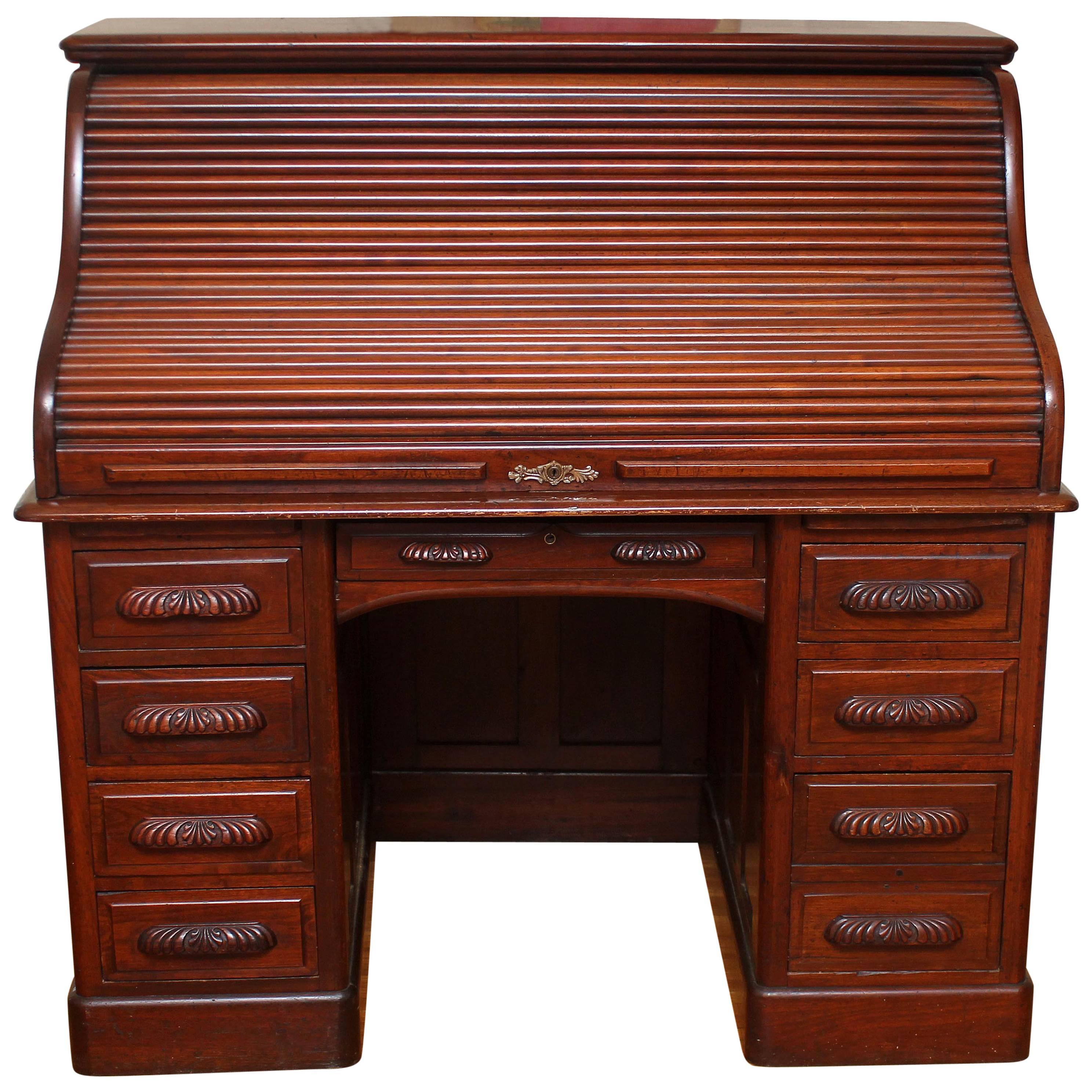 Walnut Roll Top Desk at 1stDibs