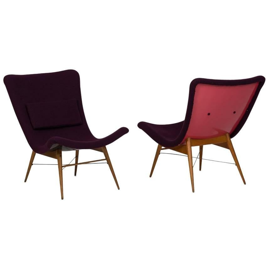 Miroslav Navratil 1950s Chechoslovakian Pair of Lounge Chairs produced by Tatra For Sale