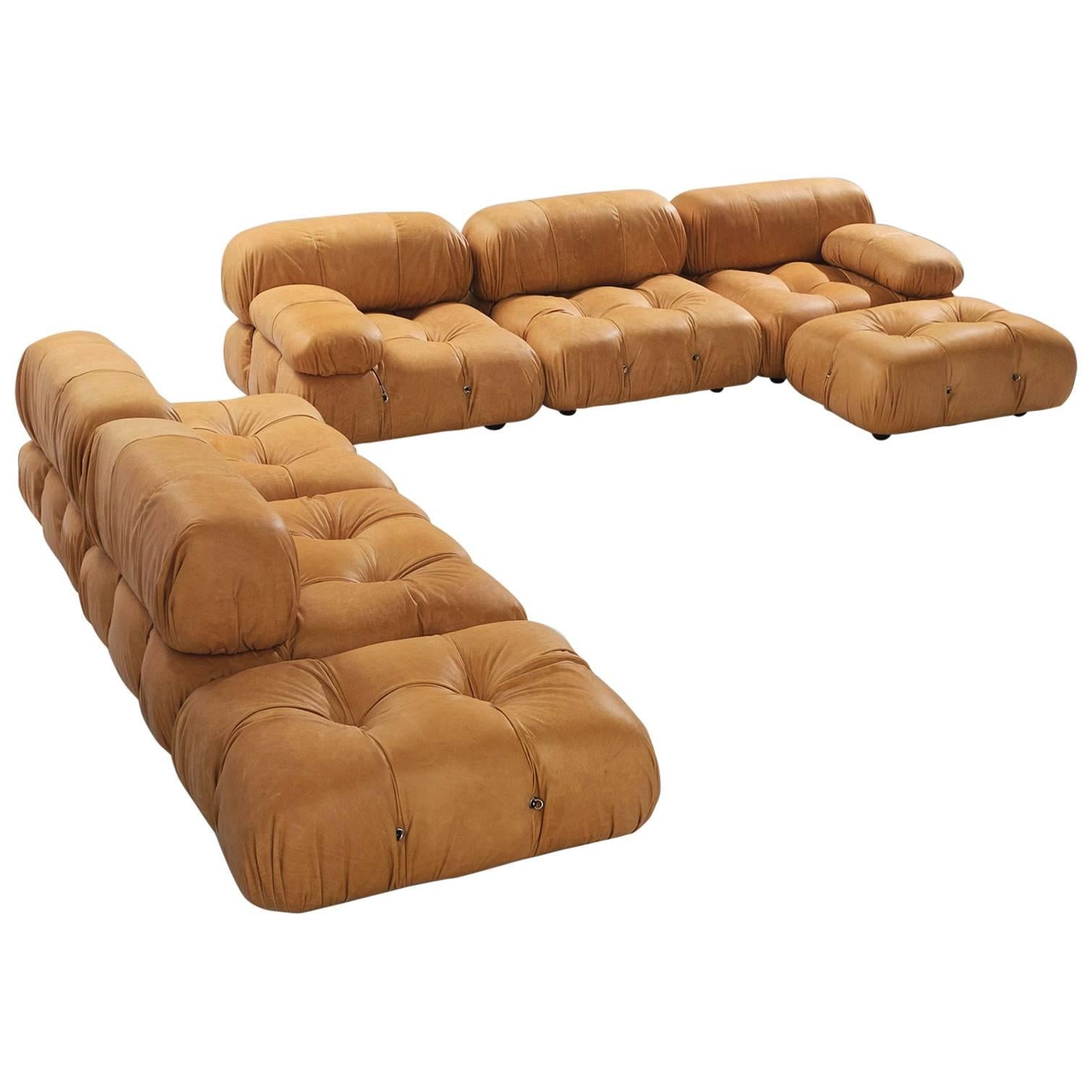 Mario Bellini Reupholstered 'Camaleonda' Modular Sofa in Cognac Leather