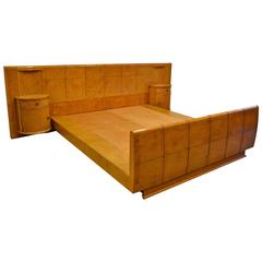 Vintage Italian 1930s Modern Queen Bed with Nightstands