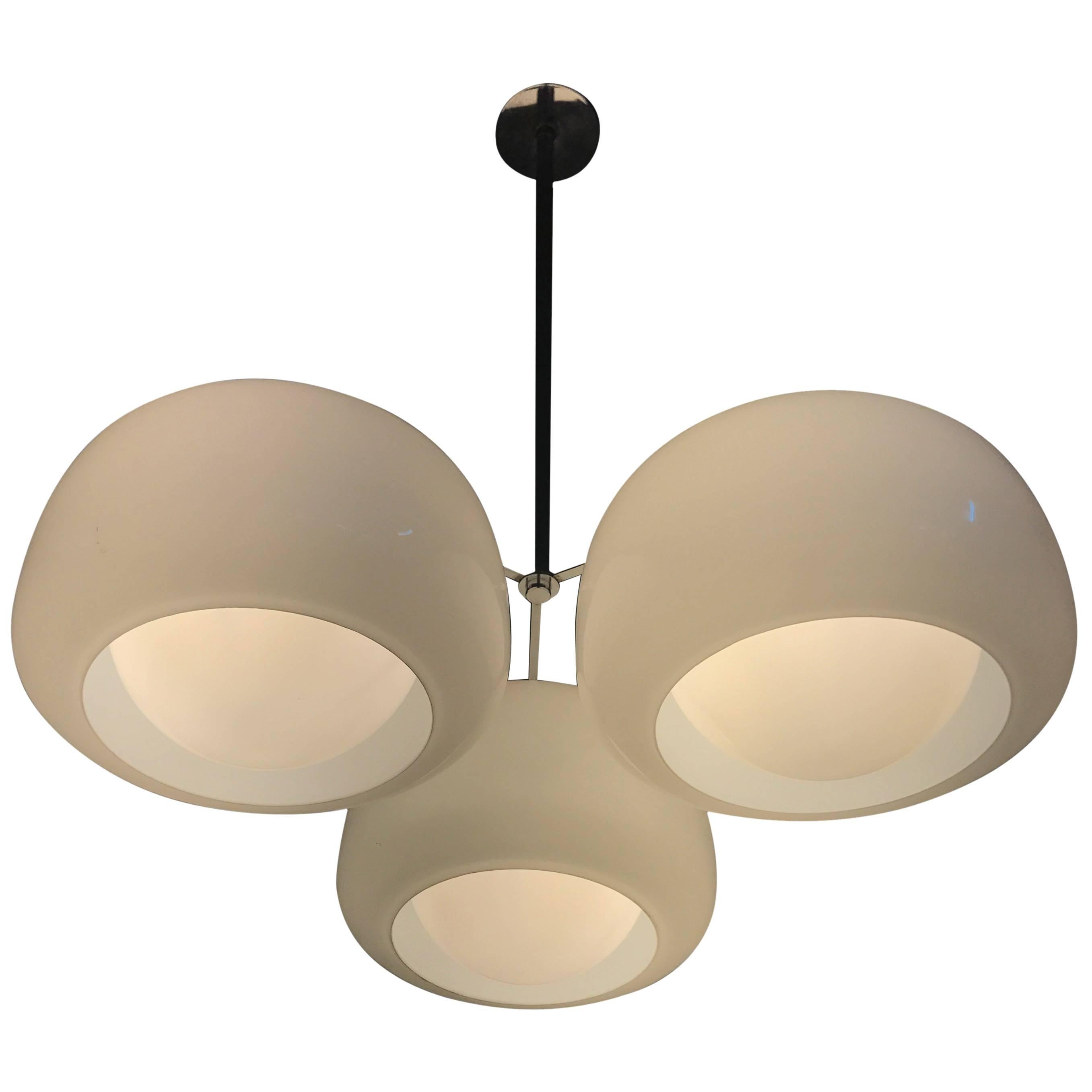 Mid-Century Modern Italian Chandelier in Opaline Glass and Chrome, Space Age