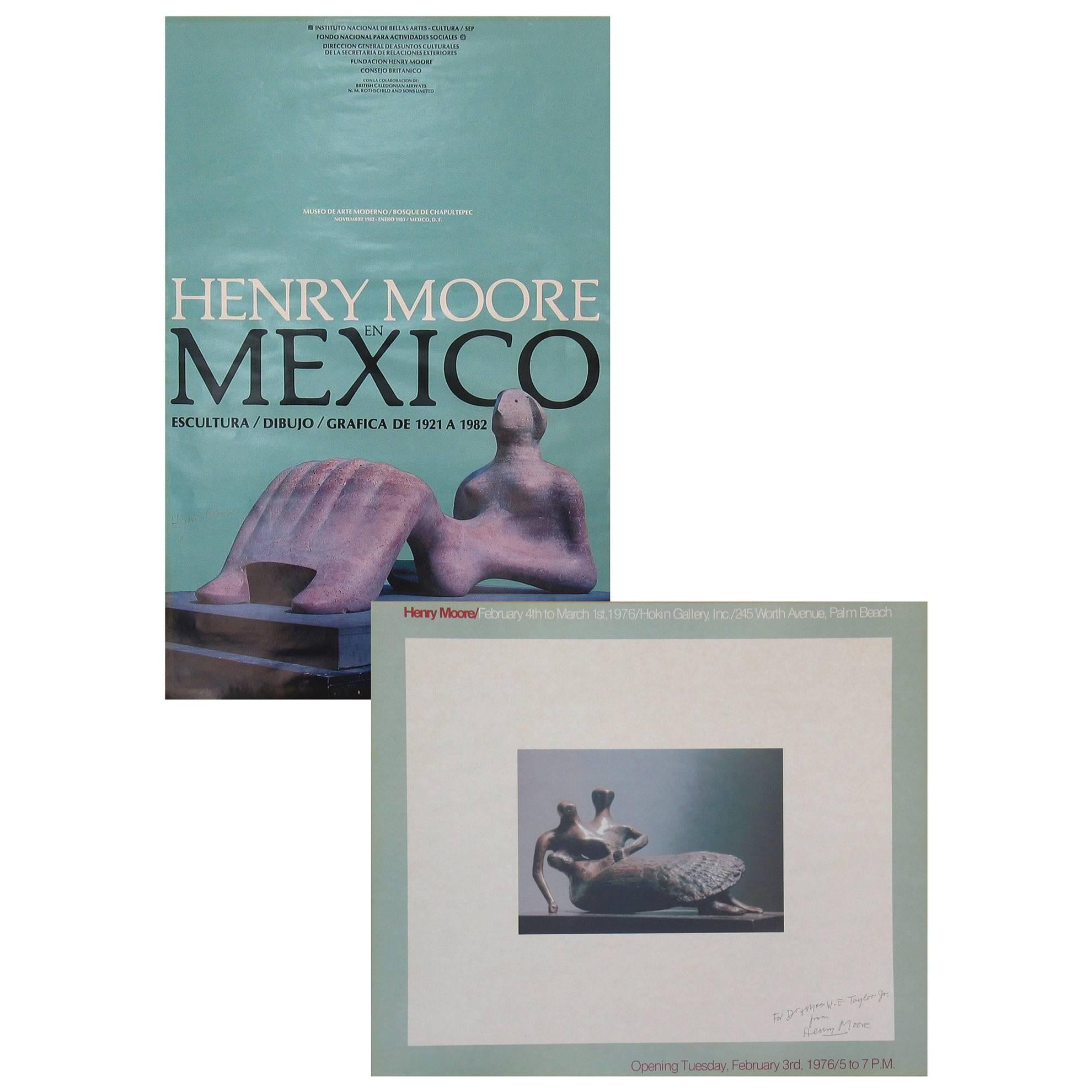 Lot of Two "Signed" Henry Moore Exhibition Posters Dated 1976 & 1982, Palm Beach