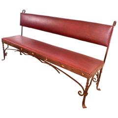1920s Bronze over Iron Bench with Burgundy Upholstery