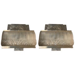 Pair of French Art Deco Sconces with Geometric Motif by Sabino