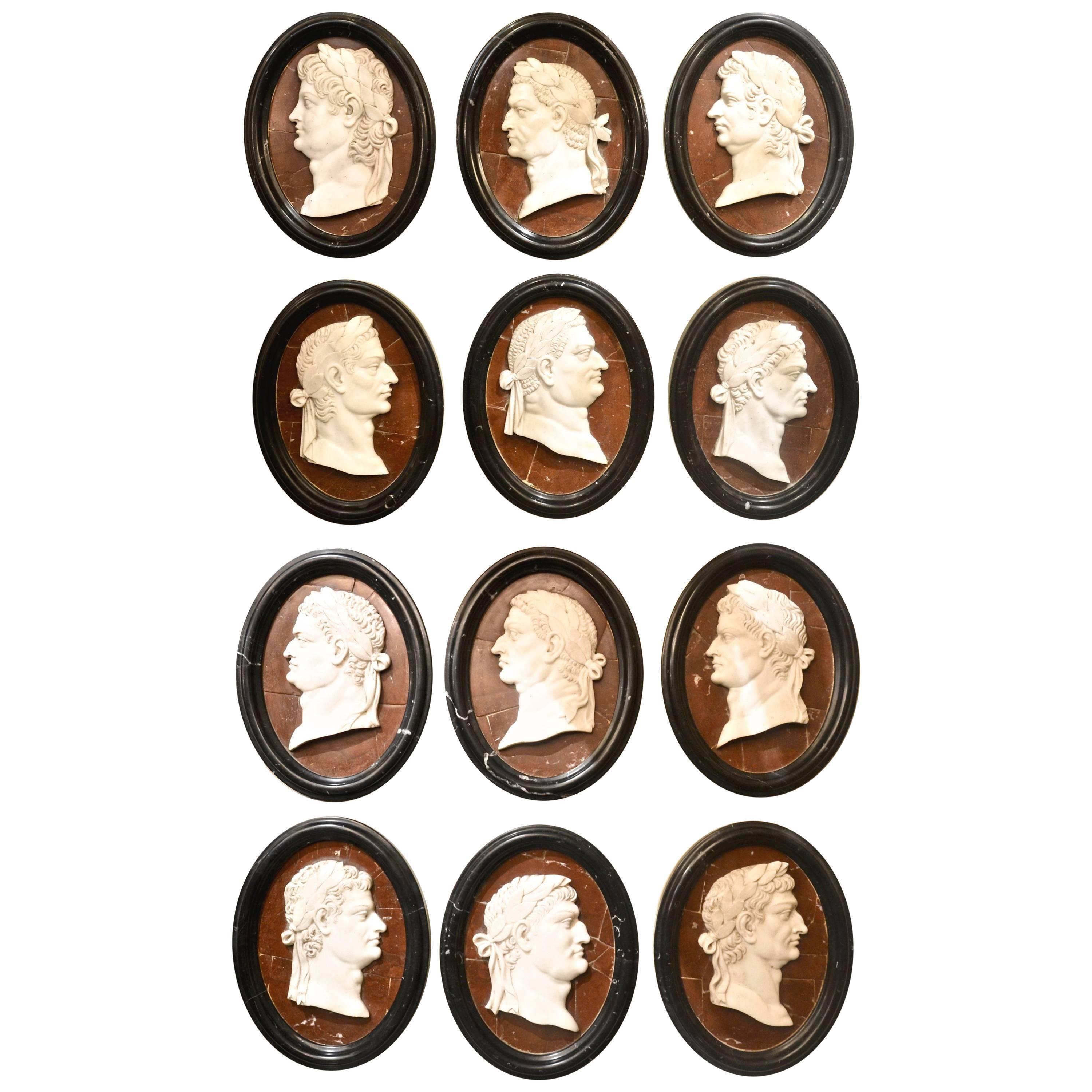 Beautiful Set of Medallions in Marble, circa 1920, The 12 Roman